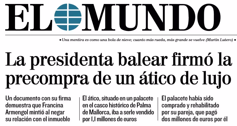 Portada El Mundo Francina Armengol ático de lujo en el casco antiguo de Palma