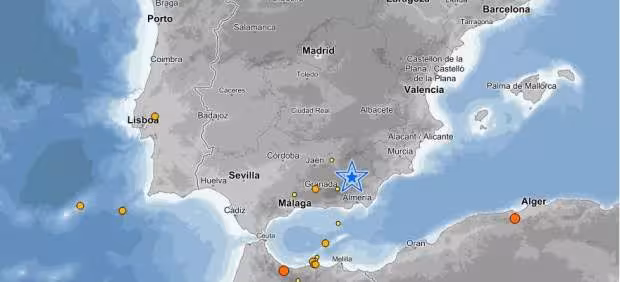 mapa españa que indica donde se ha producido el seísmo en granada