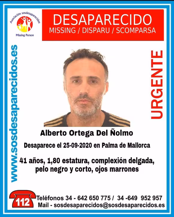 13/10/2020 Alberto Ortega del Ñolmo, desaparecido desde el 25 de septiembre en Palma.
La Guardia Civil ha informado este martes que se está buscando a a un hombre de 41 años desaparecido desde el pasado 25 de septiembre en Palma.
SOCIEDAD
GUARDIA CIVIL