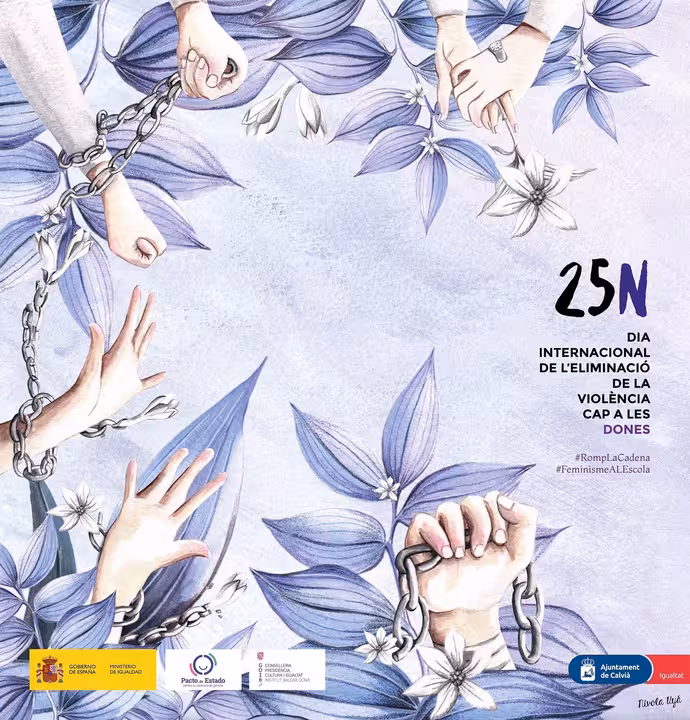 23/11/2020 Cartel de Calvià con motivo del 25-N..
El Ayuntamiento de Calvià ha presentado las actividades que llevará a cabo para conmemorar el Día Internacional de la eliminación de la violencia contra las mujeres bajo el lema 'Romplacadena', que hace especial hincapié en la labor del feminismo en la escuela para prevenir la violencia machista.
SOCIEDAD
AYUNTAMIENTO DE CALVIÀ