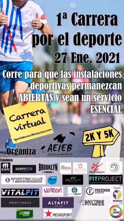 24/01/2021 AEIEB convoca carrera virtual para la apertura de instalaciones deportivas y ser servicio esencial.
SOCIEDAD ESPAÑA EUROPA ISLAS BALEARES AUTONOMÍAS
AEIEB