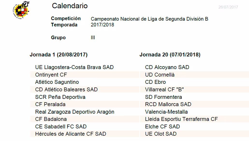 Calendario del Grupo III