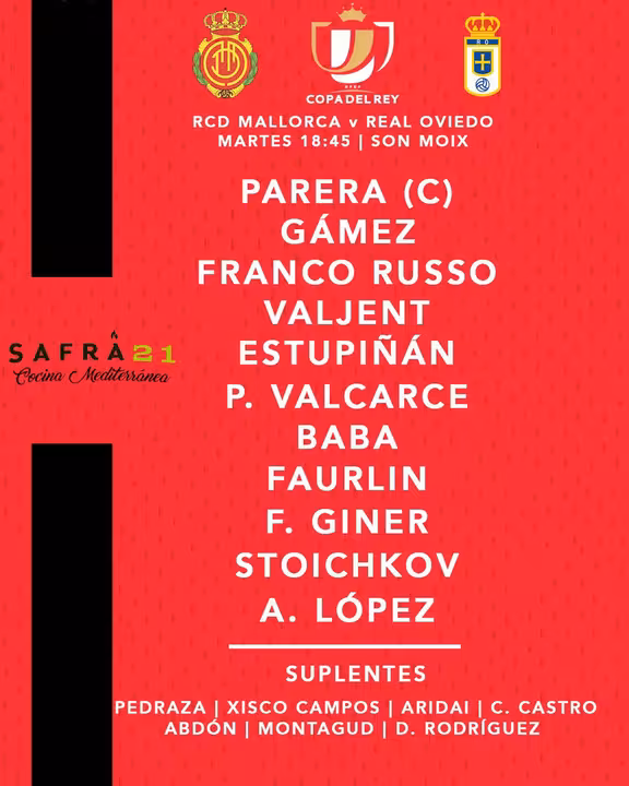El once del Real Mallorca en la Copa