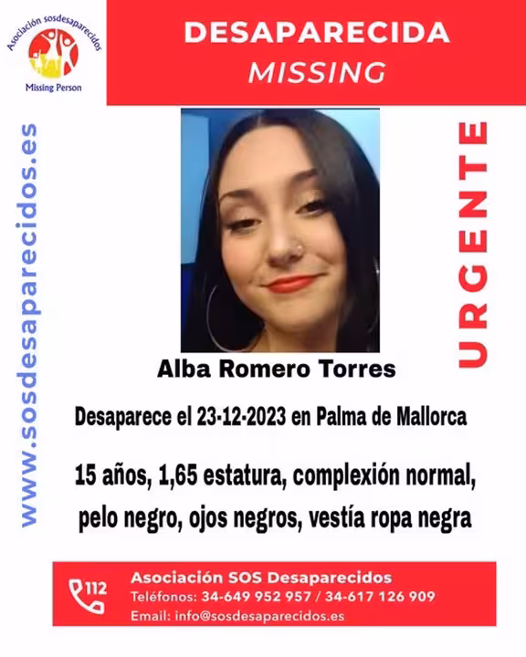 24/12/2023 Sucesos.- Buscan a una adolescente de 15 años desaparecida desde este sábado en Palma.
La asociación SOS Desaparecidos ha difundido este domingo una alerta por la desaparición de una adolescente de 15 años de edad, vista por última vez este sábado, 23 de diciembre, en Palma.
SOCIEDAD
SOS DESAPARECIDOS