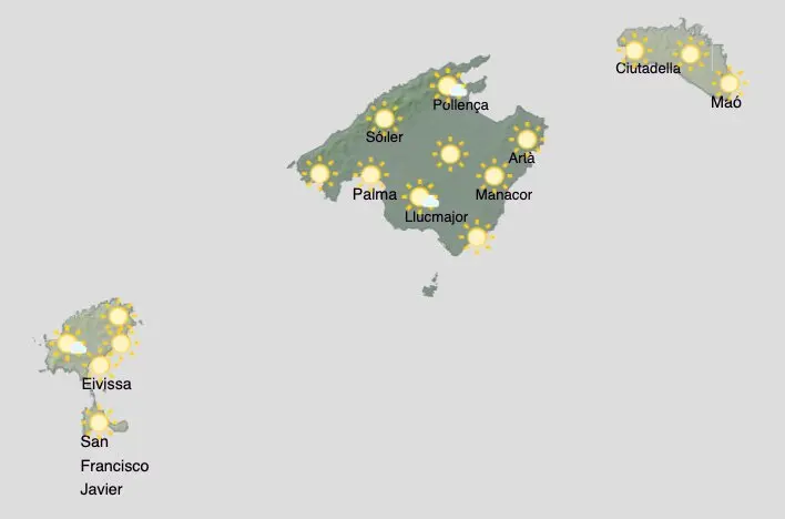 Aemet - El tiempo en Baleares durante la jornada del s&aacute;bado 8 y domingo 9 de agosto de 2026.