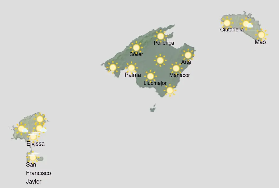 Aemet - Previsi&oacute;n del tiempo para el lunes 17 de agosto en Baleares.