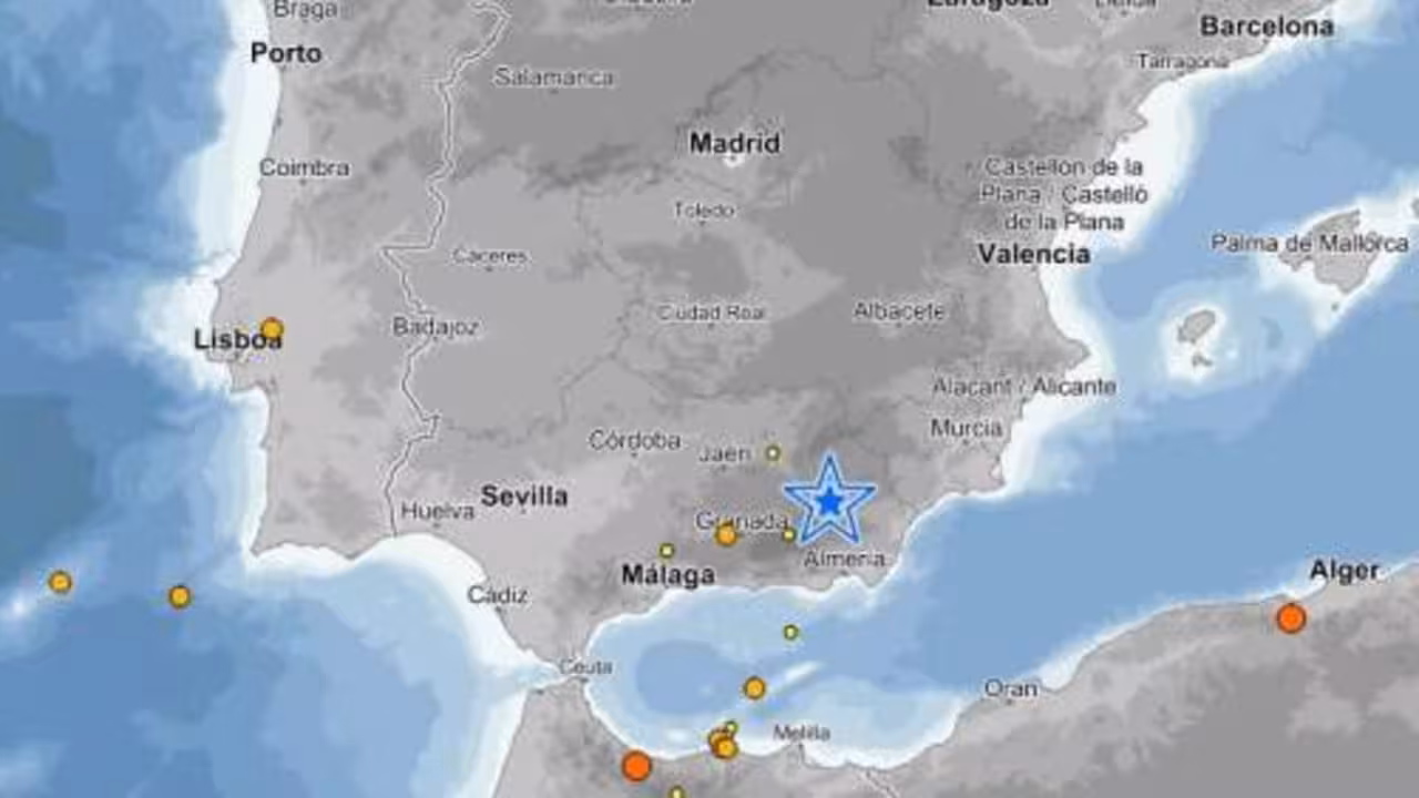 mapa españa que indica donde se ha producido el seísmo en granada