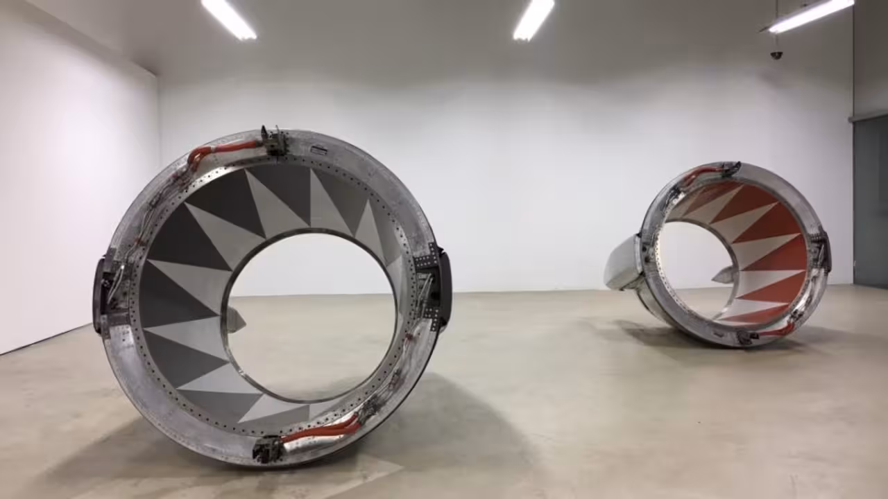 Dos motores de avión McDonnell Douglas 82 muestran el arte de Guillermo Rubí