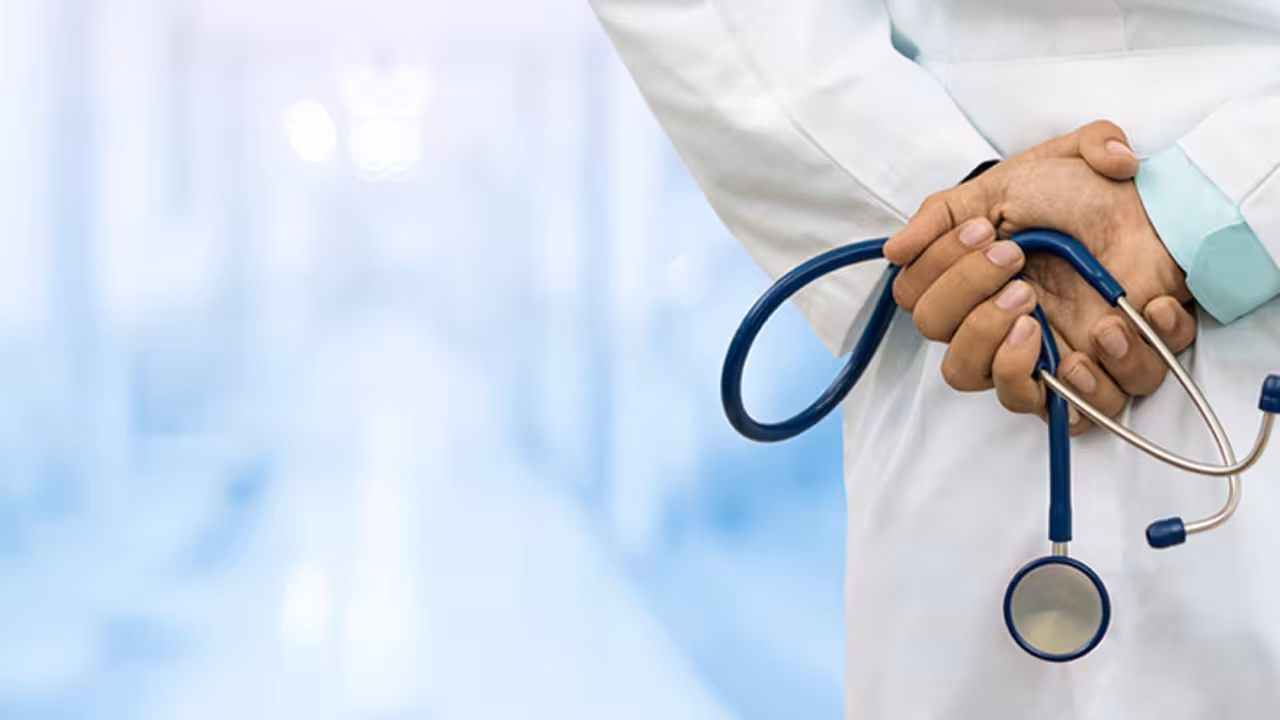 Male Doctor In The Hospital Or Doctor Office. Concept Of Medical Technology And Doctor Career.