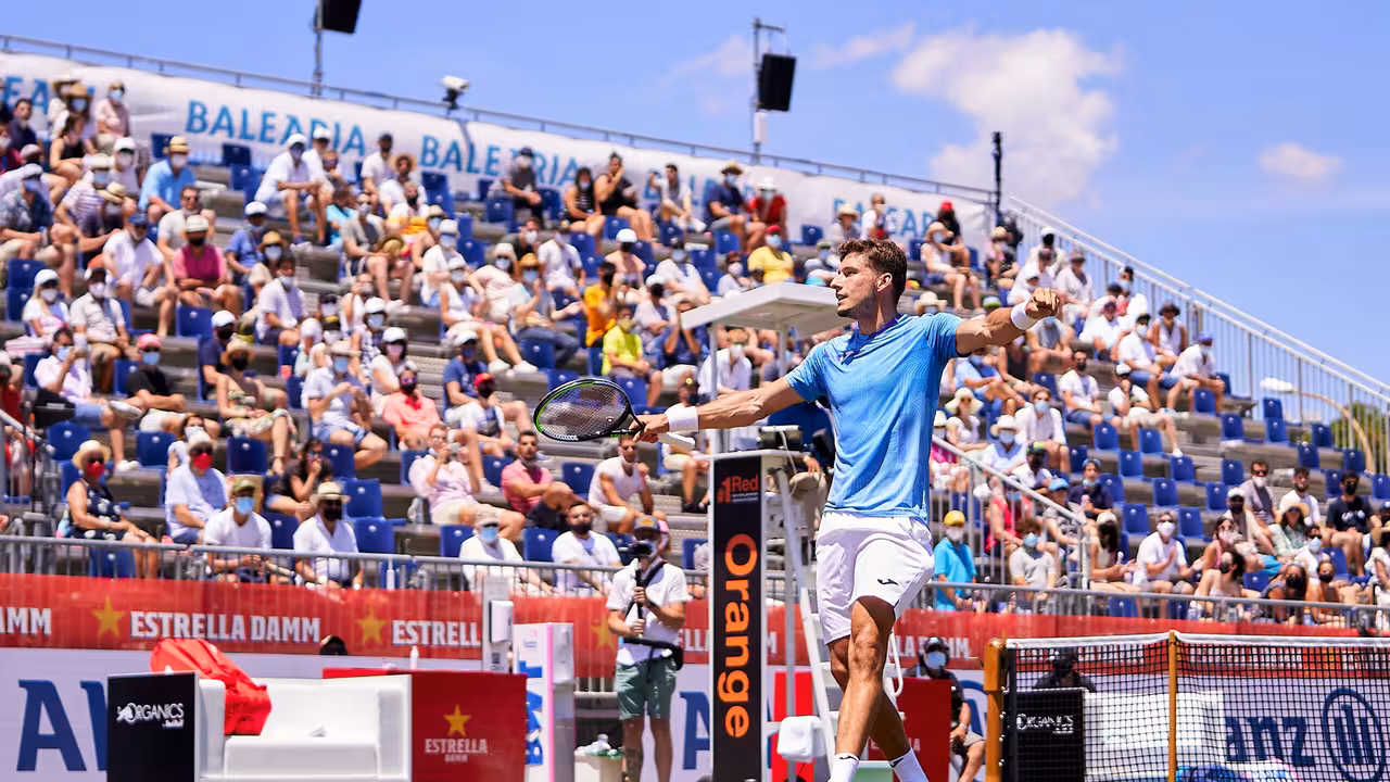 CALVIA, SPAIN - JUNE 24:    Pablo Carreno Busta of Spain ATP Mallorca Championships 2021 at Country Club de Santa Ponça on June 24, 2021 in Calvia, Spain. (Photo by Manuel Queimadelos/Quality Sport Images)