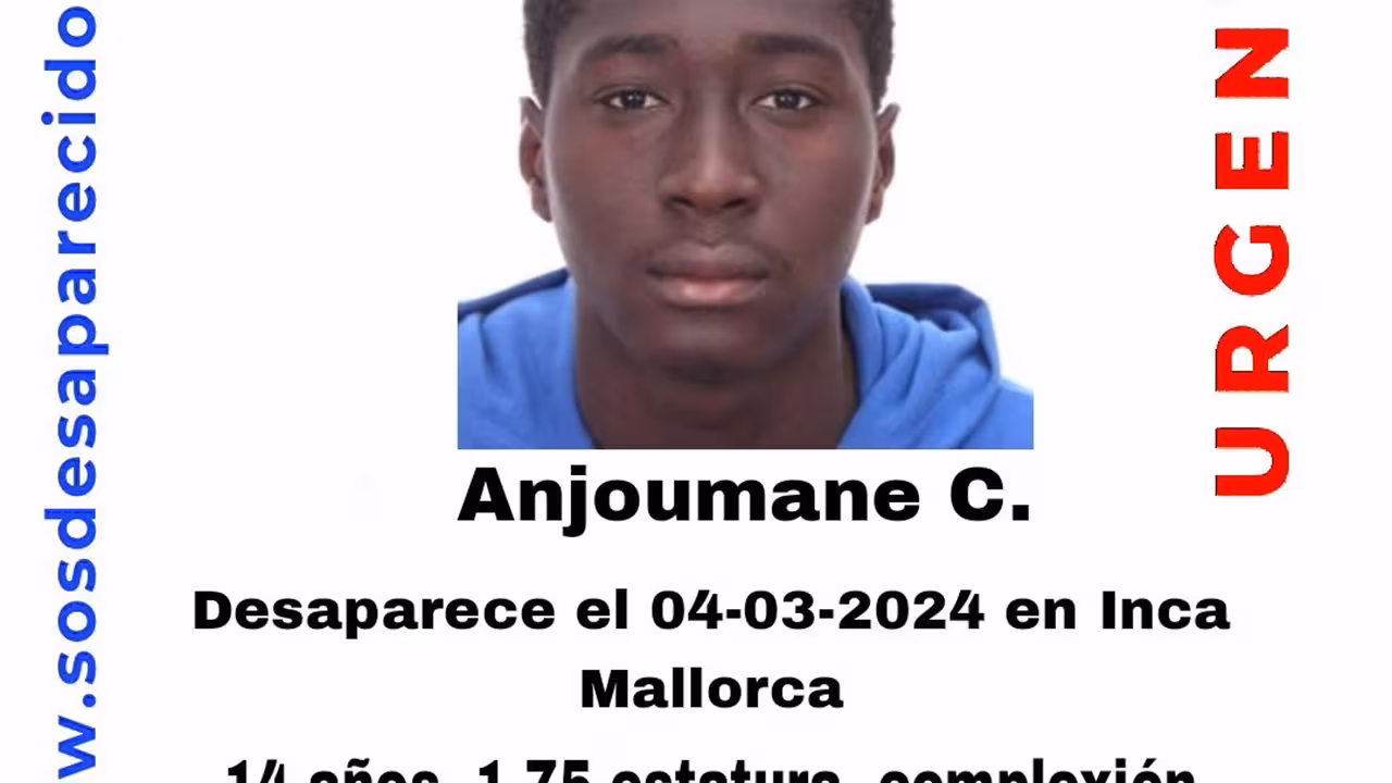 22/10/2024 Sucesos.- Buscan a un menor de 14 años desaparecido el 4 de marzo en Inca (Mallorca).

La asociación SOS Desaparecidos ha lanzado este martes una alerta para la búsqueda de un menor de 14 años de edad que fue visto por última vez el 4 de marzo de 2024 en Inca, en Mallorca.

SOCIEDAD 
SOS DESAPARECIDOS