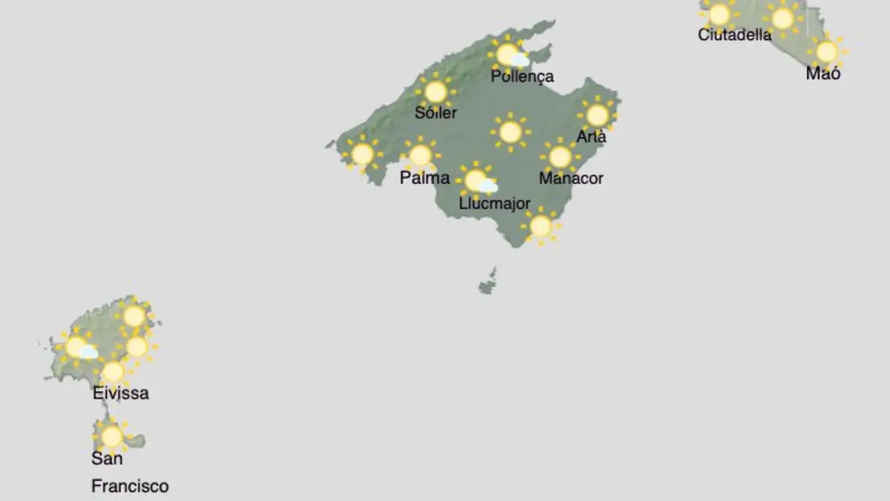 Aemet - El tiempo en Baleares durante la jornada del s&aacute;bado 8 y domingo 9 de agosto de 2026.