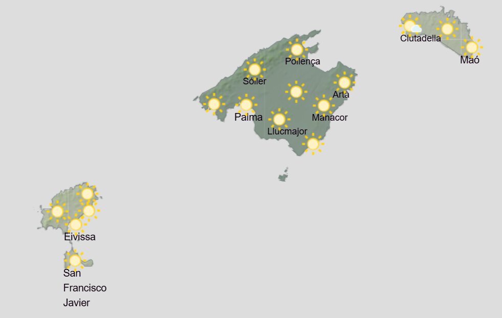 Aemet - Previsión del tiempo para el martes 25 de agosto en Baleares.